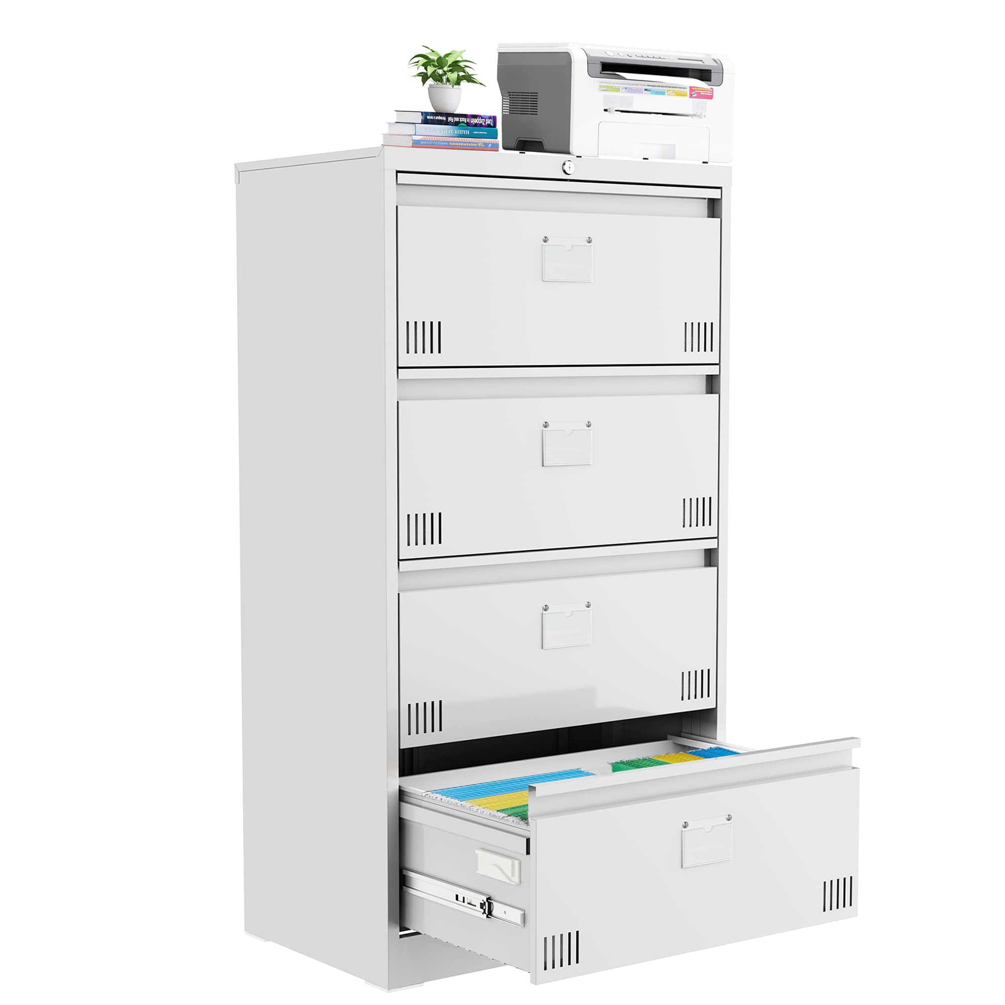 Petonline 4-Drawer Metal Lateral Filing Cabinet with Lock & Card Slot - Lockable Horizontal File Storage for Letter/Legal Documents - Perfect for Home Office Organization & Document Security