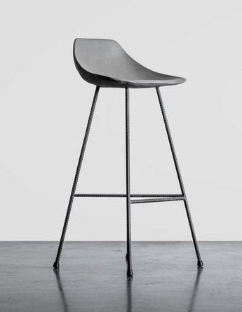 Hauteville 770 Barstool by Lyon Beton - Modern Concrete Bar Stool for Kitchen Island, Home Bar & Dining Room - Industrial Style Counter Height Stool with Metal Base