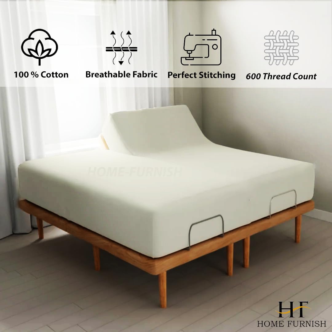 Split Queen Fitted Sheet for Adjustable Beds - 600 Thread Count 100% Cotton Half Split Sheet (28