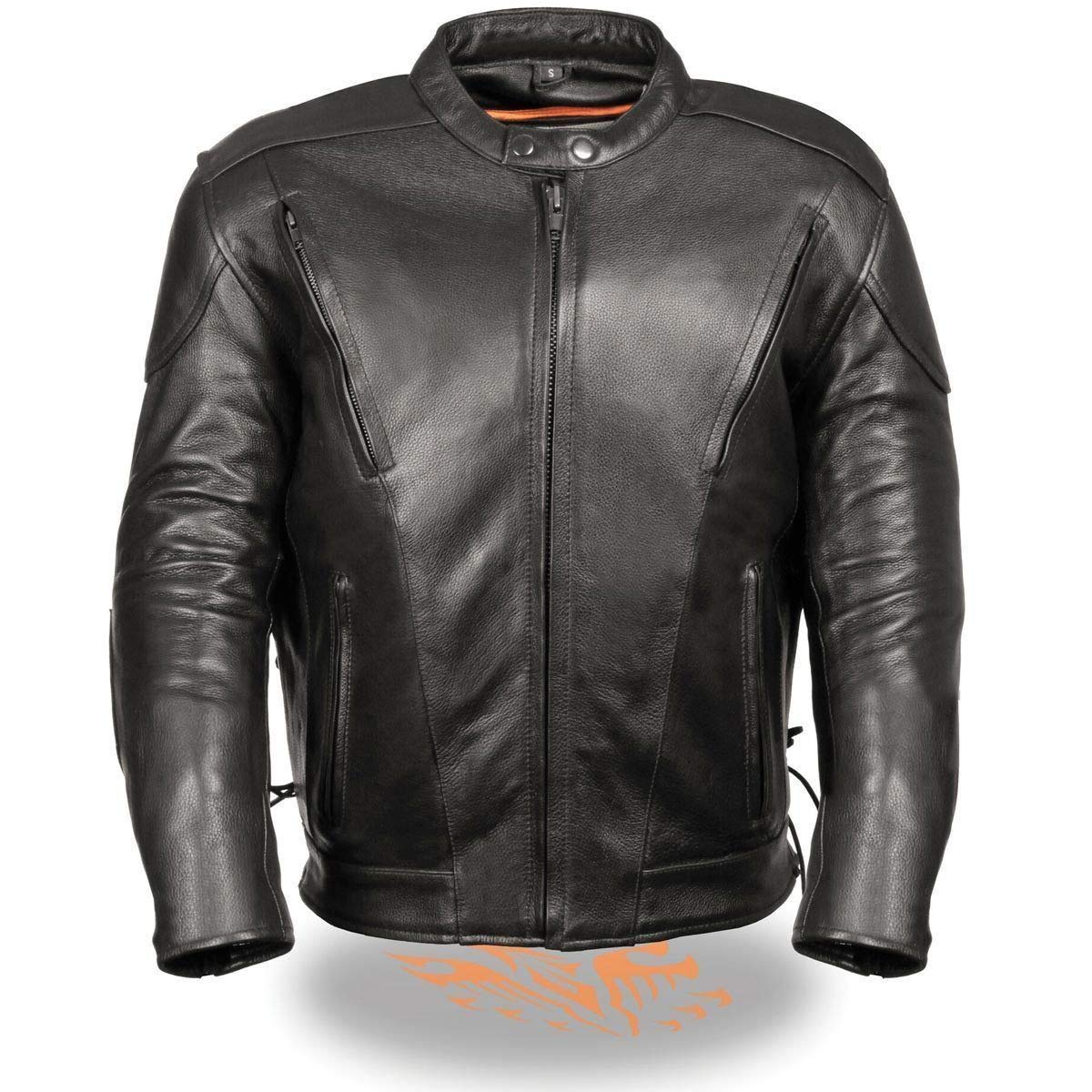 Milwaukee Leather ML1010 Men's Side Lace Vented Black Leather Scooter Jacket - Black | Motorcycle Riding Gear for Men | Perfect for Urban Commuting & Cruising