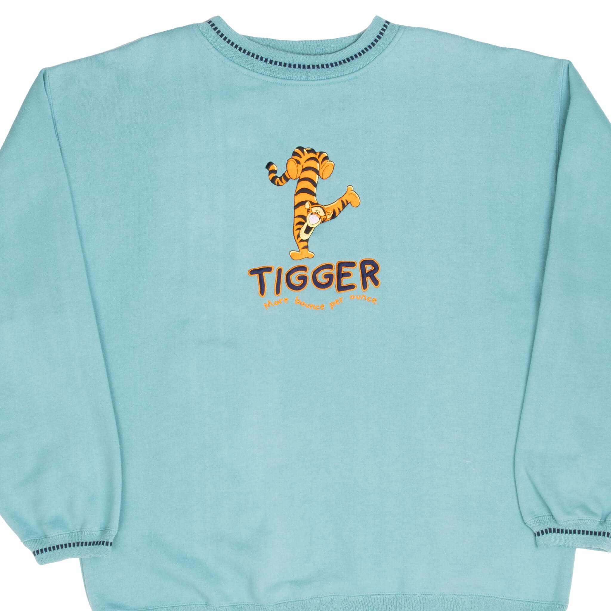 Vintage Disney Tigger Cyan Sweatshirt XL 1990s - Retro Cartoon Character Hoodie for Men & Women - Perfect for Halloween Costumes, Disney Fans & 90s Nostalgia Lovers