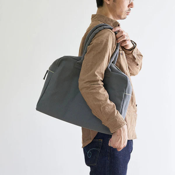 Kurashiki Hampu Canvas Briefcase - Bluish Gray | Vintage Japanese Messenger Bag for Work, Travel & Everyday Use