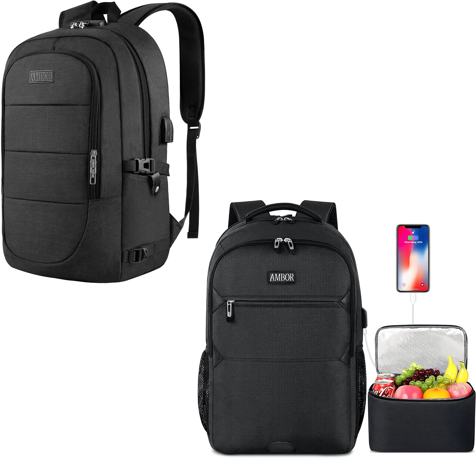 Stylish Lunch Backpack & Laptop Backpack for Work, School & Travel - Durable Waterproof Commuter Bag with USB Charging Port