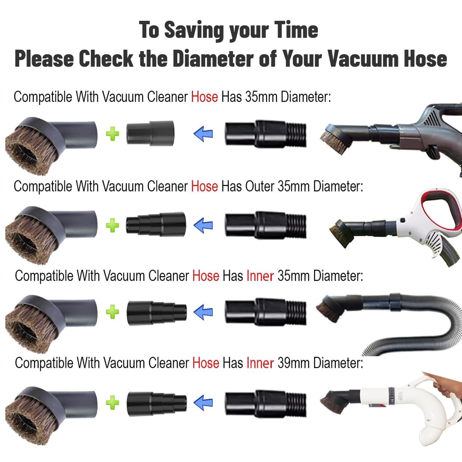 3Pcs Vacuum Hose Adapter Kit (1-3/8