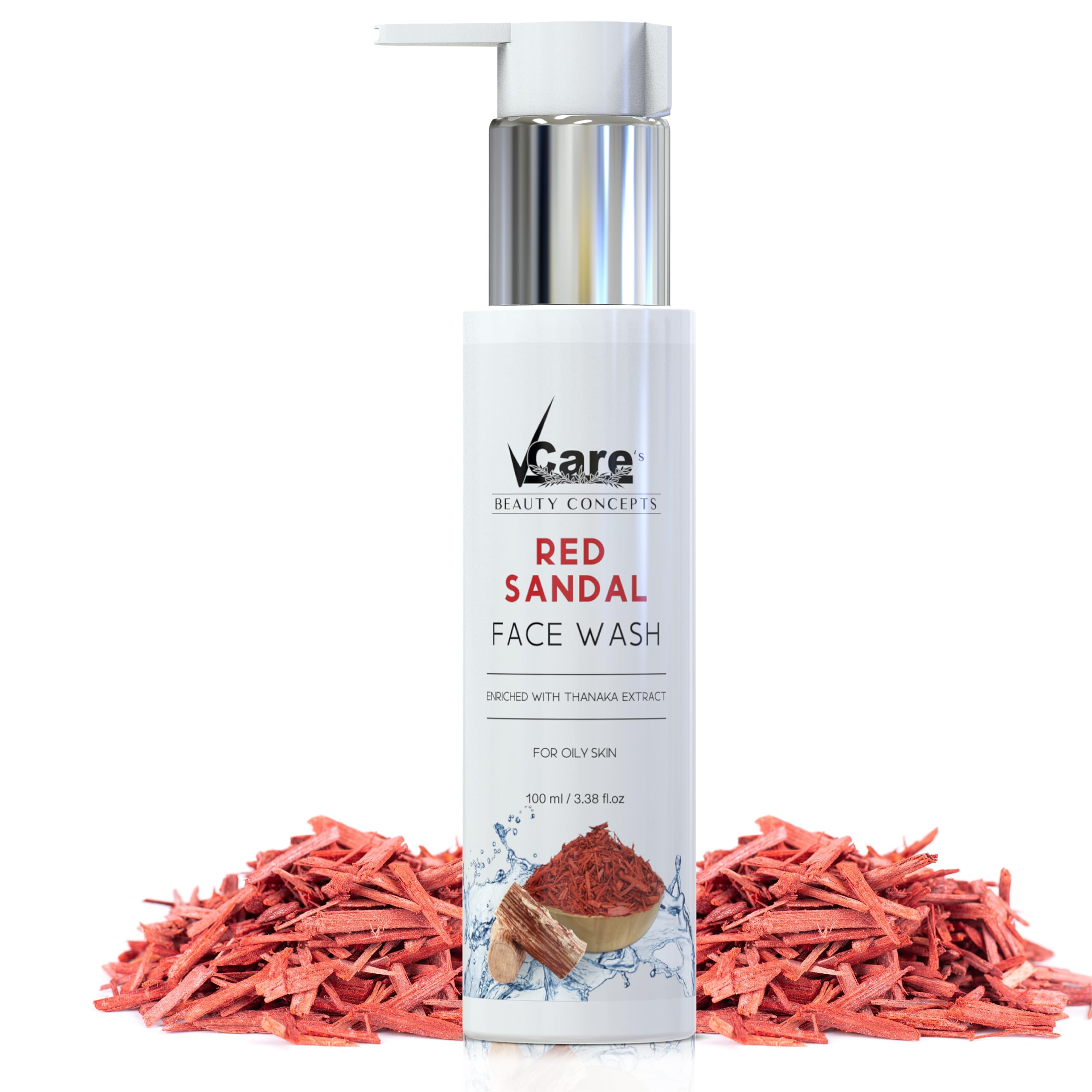 VCare Red Sandalwood Face Wash for Oily Skin - Whitening & Acne Control Facial Cleanser for Men & Women | Reduces Pimples & Dark Circles | 100ml Skincare Cream | Perfect for Daily Cleansing & Nighttime Routine