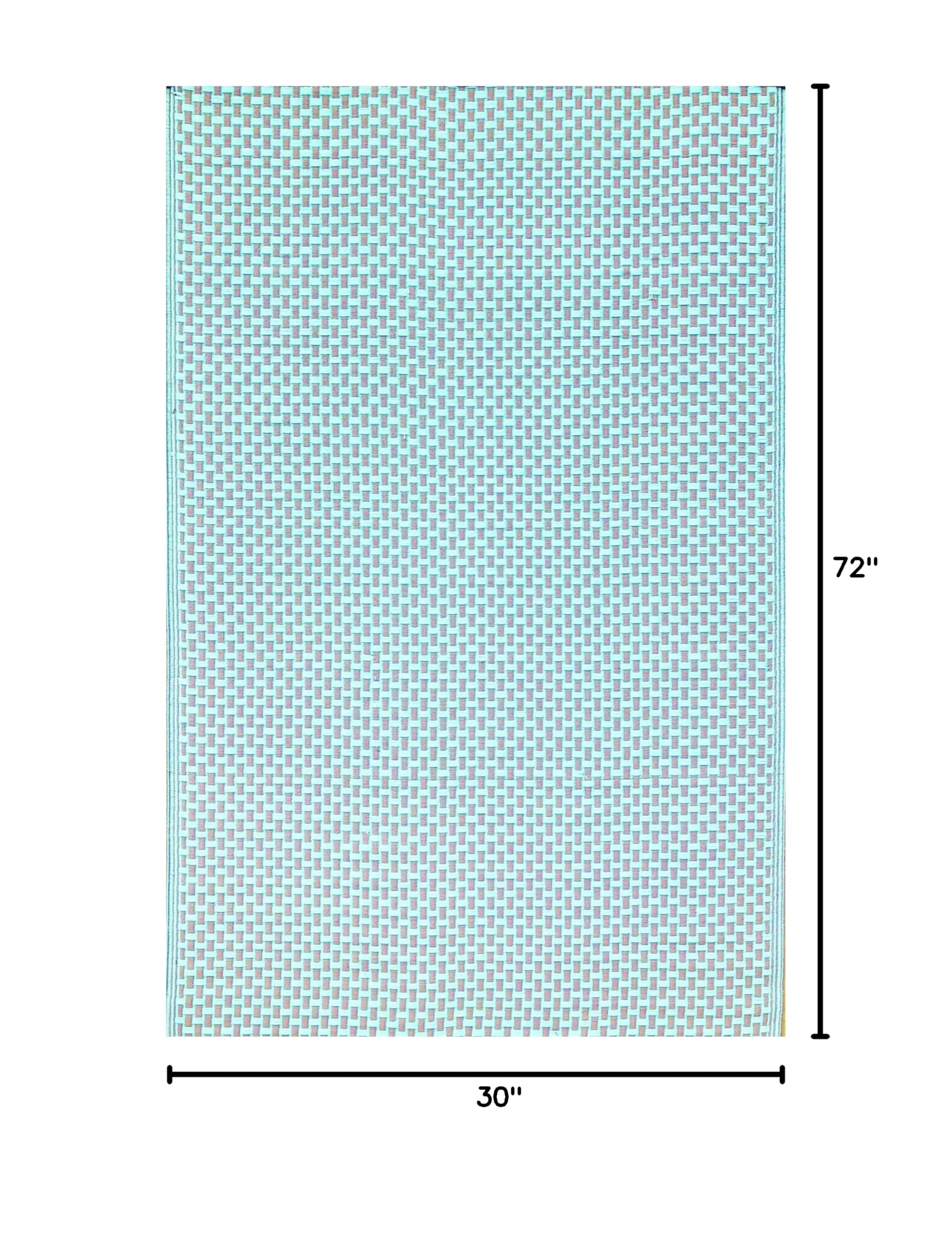 Mad Mats Geometric Outdoor Rug - Reversible Plastic Mat 5' x 8' Basket Weave in Sand/Aqua | Durable Patio Decor for Poolside, Deck & Backyard