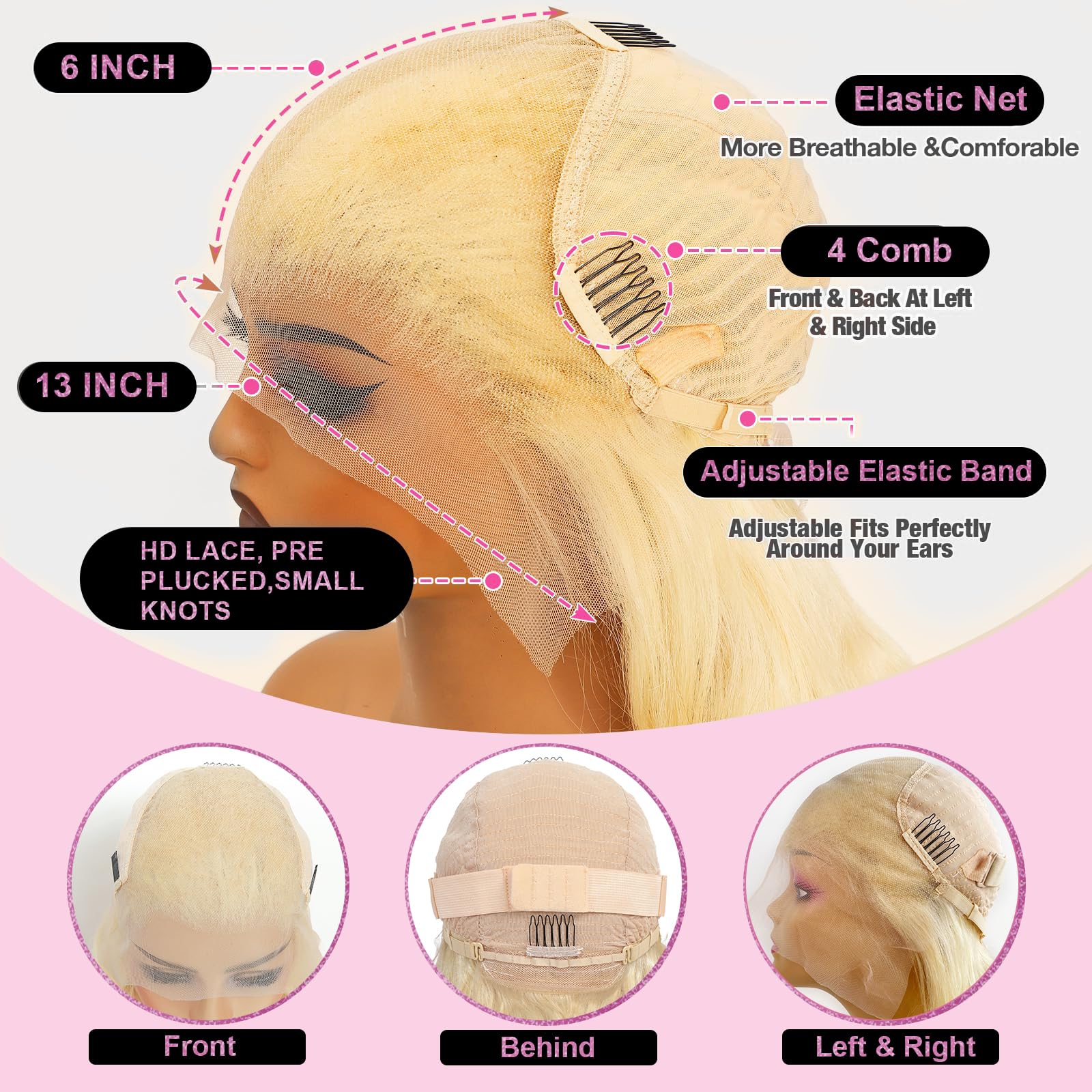 613 Blonde 13x6 Lace Front Wig - 28 Inch Human Hair Body Wave Wig with HD Lace Frontal, 200% Density, Pre-Plucked & Glueless Design - Perfect for Daily Wear, Cosplay, Parties, and Special Occasions