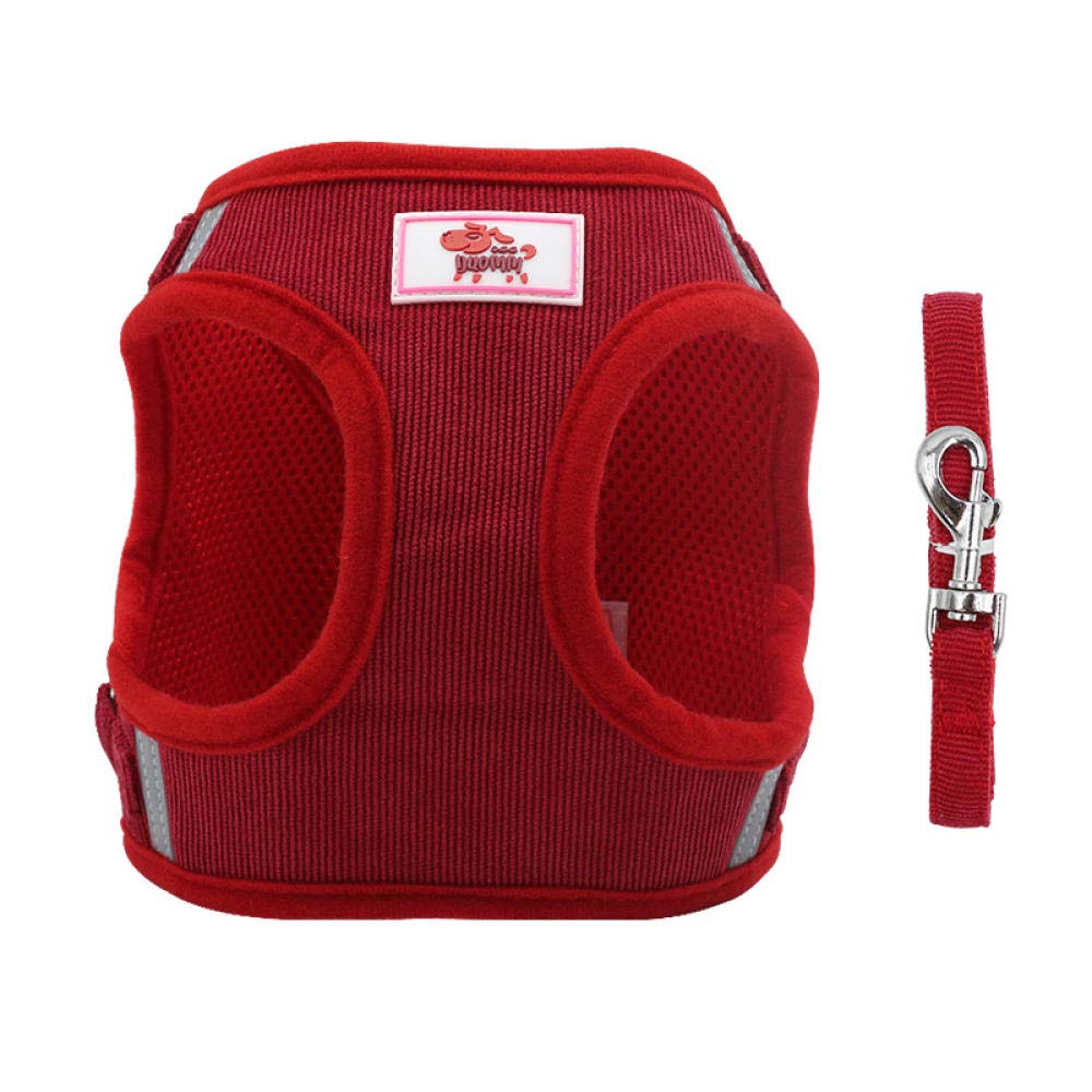 No Pull Dog Harness Adjustable - Reflective Corduroy Pet Harness & Leash Set for Small Dogs, Puppies & Cats - Breathable Step-in Design for Outdoor Training, Running & Walking (Red) - Perfect for Park Adventures, Jogging & Daily Walks