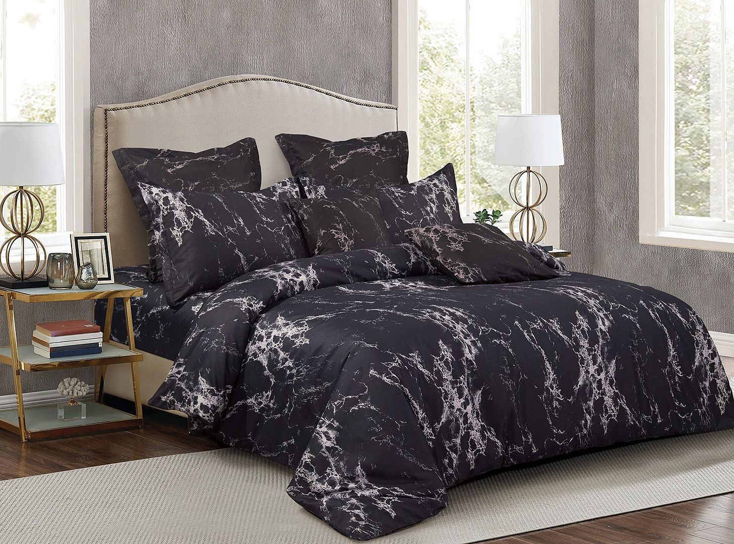 Black Marble Double Size Duvet Cover Set - Luxury Bedding for Modern Bedrooms | Perfect for Master Bedrooms, Guest Rooms & Airbnb Stays