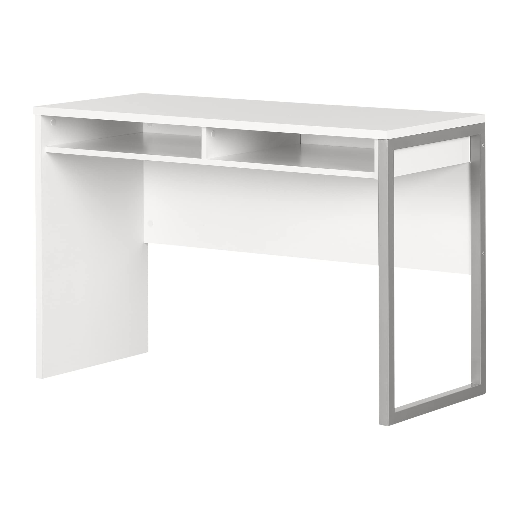 Modern Metal Finish Interface Desk with Open Storage for Laptop & Tablet - Pure White Home Office Desk by South Shore - Perfect for Small Spaces & Minimalist Workspaces