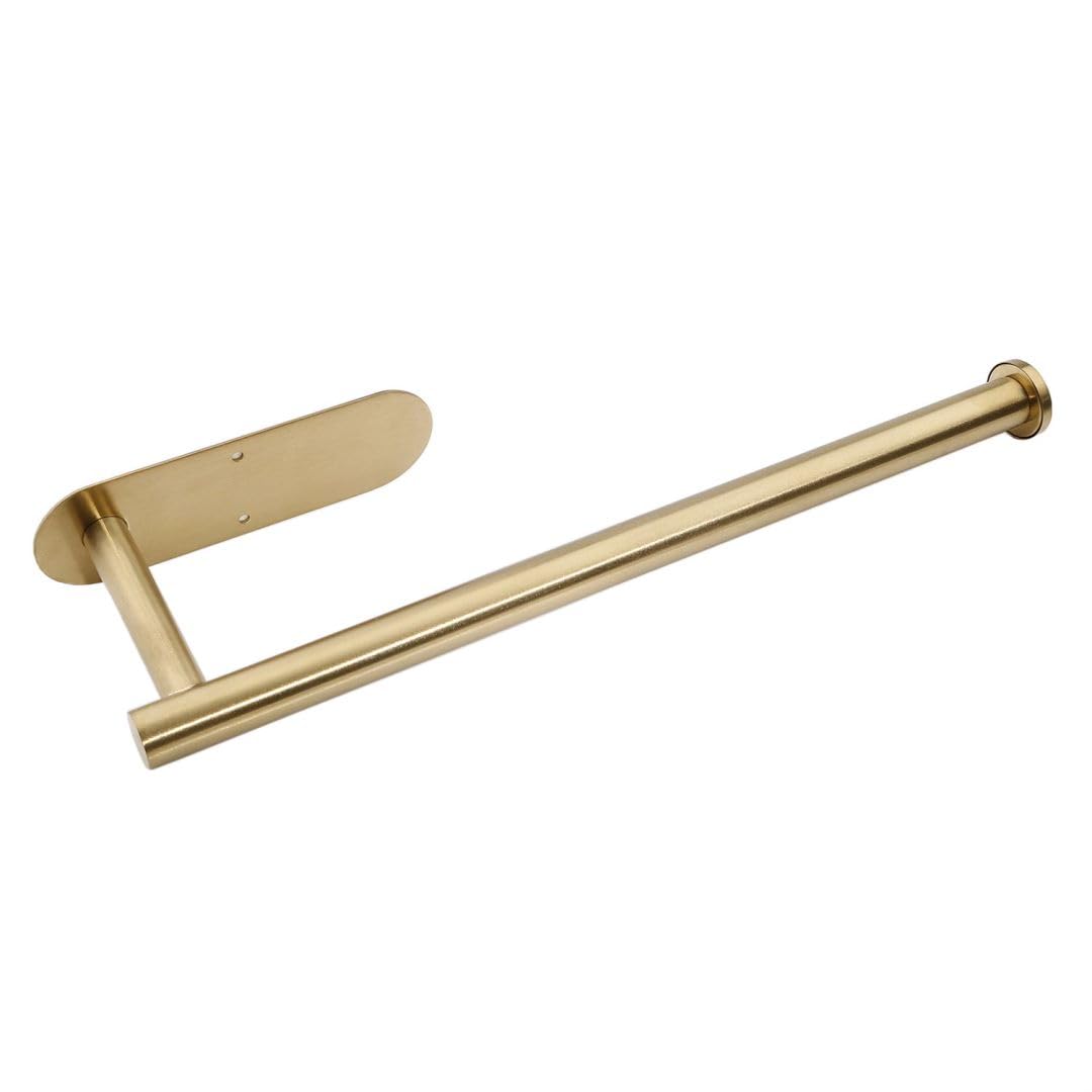 13 Inch Gold Adhesive Paper Towel Holder - Under Cabinet & Wall Mount Kitchen Towel Organizer for Home, Office, or RV Use