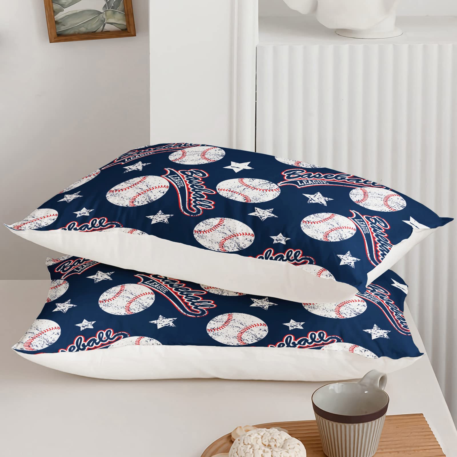 QOOMO 3D Baseball Print Twin Size Comforter Set - Blue Sports Theme Kids Bedding with 2 Pillowcases, Down Alternative, Soft & Lightweight All-Season Bedding - Perfect for Boys' Rooms, Baseball Themed Bedrooms & Sports Lovers