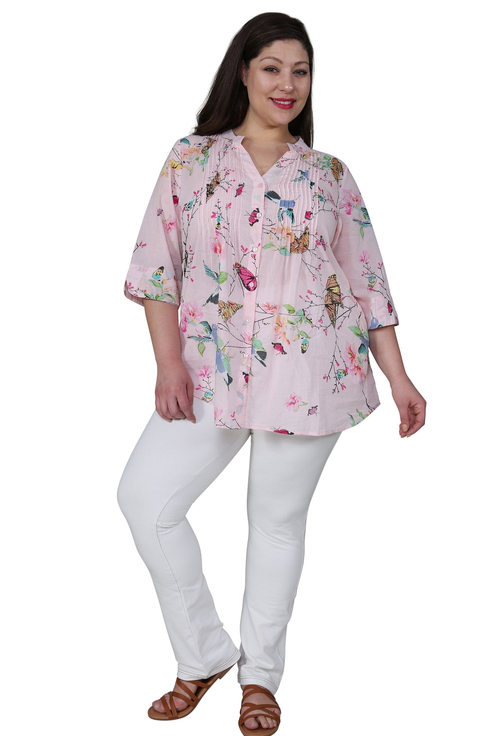 Plus Size Nature Print Tunic - Floral Summer Blouse for Women | Casual Wear & Vacation Outfit
