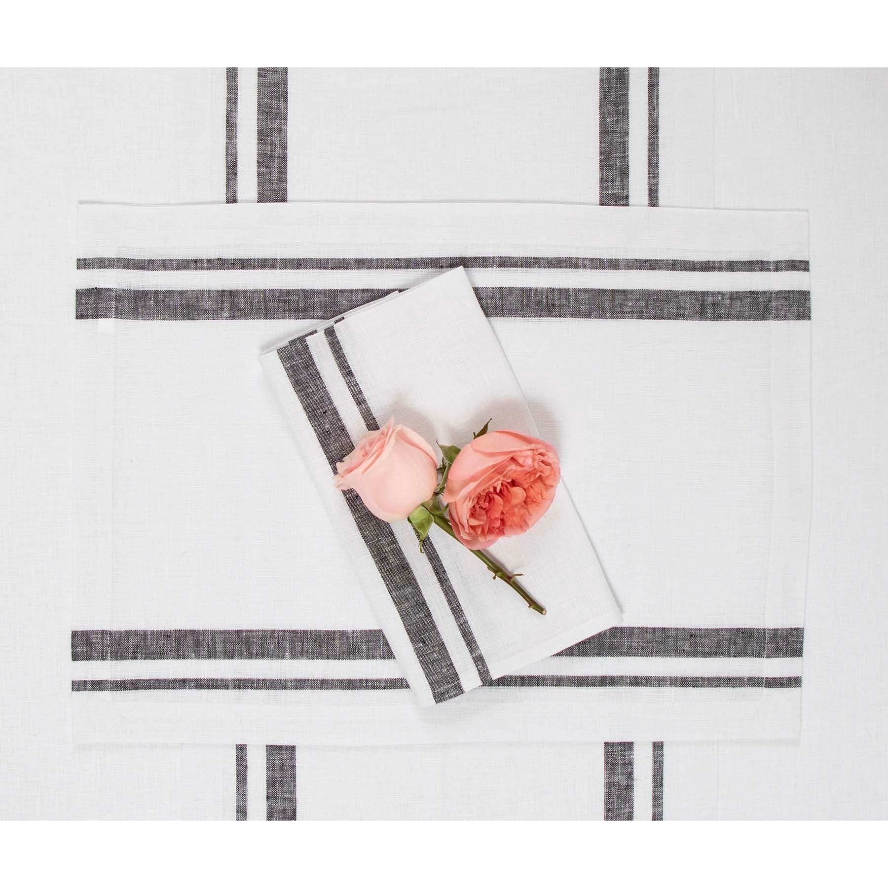 French Striped Cotton Placemats Set of 6 - Elegant Table Decor for Dining Room, Kitchen & Party Settings - Washable & Durable Table Mats for Everyday Use & Special Occasions