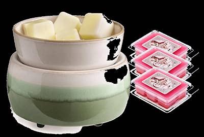 Premium Matcha Latte Scented Candle Warmer & Wax Melt Warmer Gift Set with 3 Cinnamon Apple Wax Melts - Aromatherapy for Home, Office & Spa Relaxation