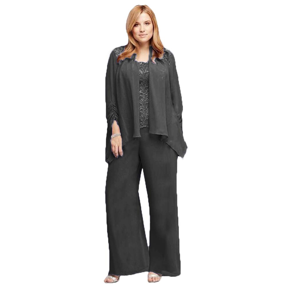 3-Piece Mother of The Bride Pant Suit Set - Spaghetti Strap Lace & Chiffon Women's Outfit - Plus Size Formal Wear for Weddings, Parties & Special Occasions