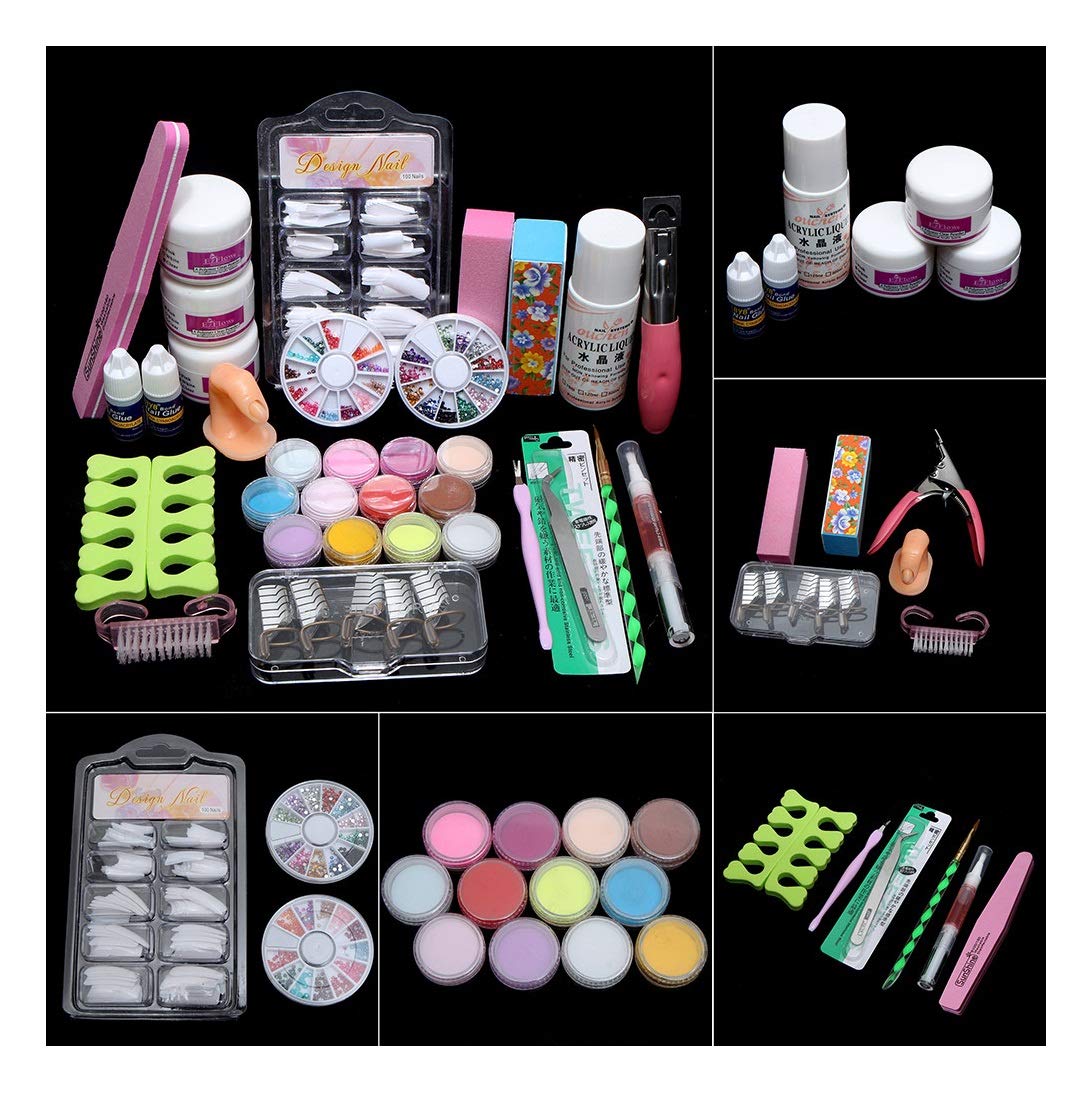 Professional Acrylic Nail Kit with Nail Powder, Glitter, Brush & False Tips - Complete DIY Nail Art Tools Set for Salon-Quality Manicures at Home (Perfect for Parties, Weddings & Special Occasions)