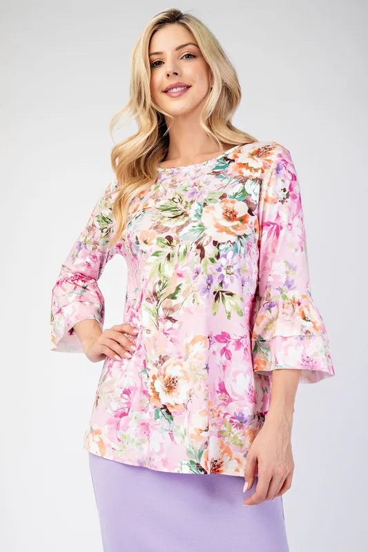 Celeste Plus Size Floral Layering Tops with Non-Slip Sleeves - Women's Fashion Blouse for Work, Date Night & Casual Outfits