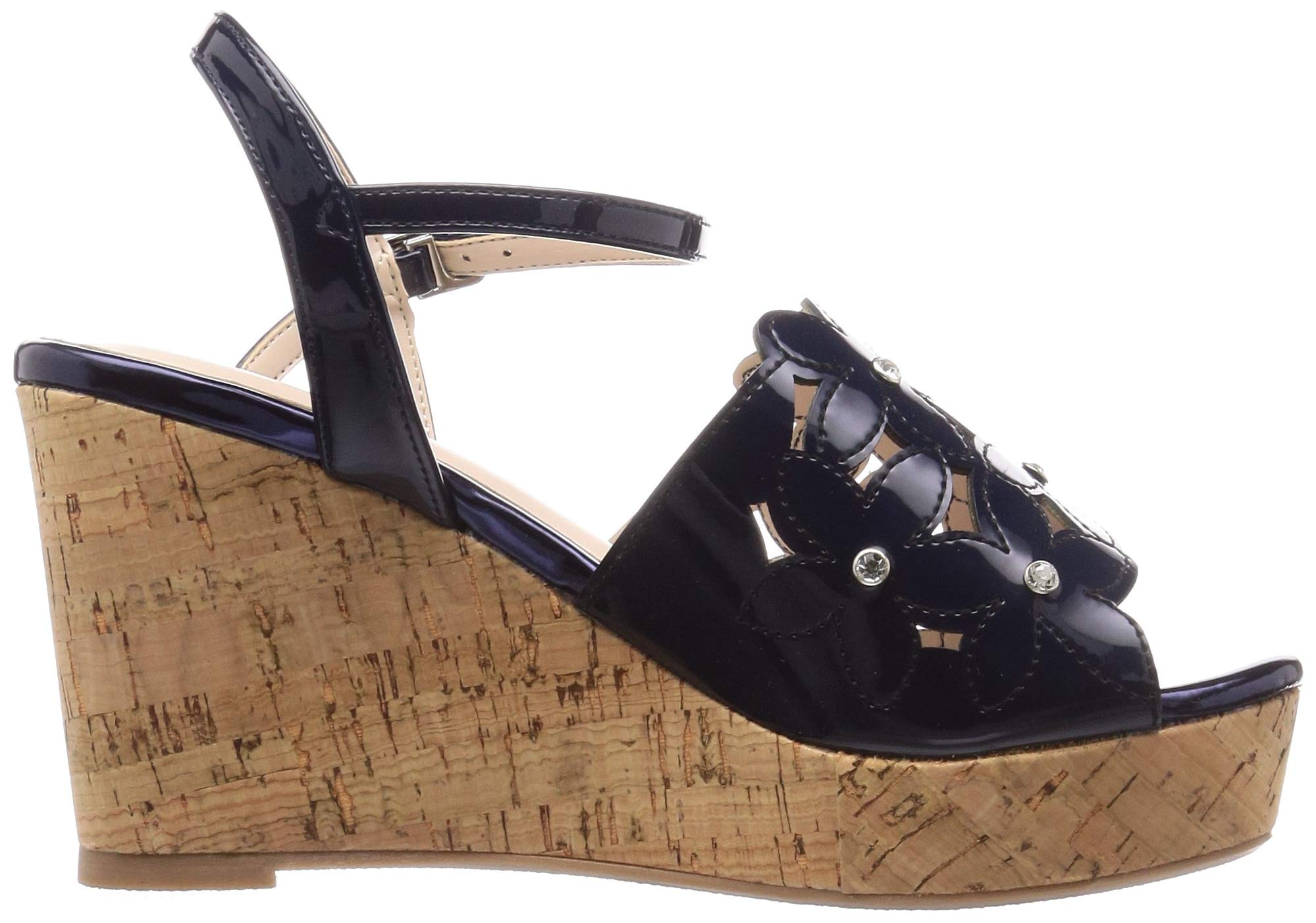 Bridget Birkin 502105 Women's Flower Cut-Out Cork Sandals - Comfortable Summer Beach Slides for Women - Size 24.5 cm (NVE) - Perfect for Vacation, Poolside, and Casual Outings