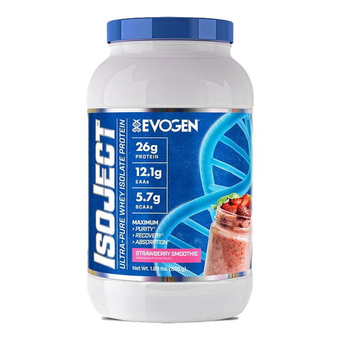 Evogen IsoJect Whey Protein Isolate - Strawberry Smoothie Flavor - 858g for Muscle Recovery & Post-Workout Nutrition | Gym, Fitness & Bodybuilding Supplement