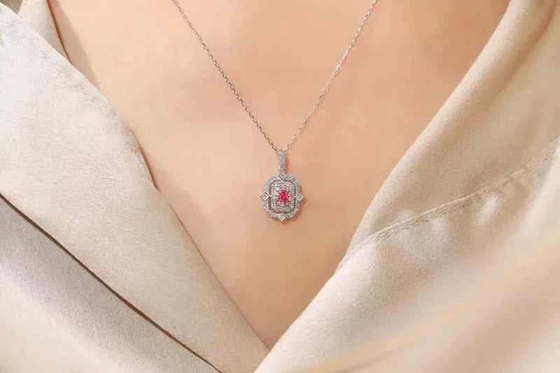 18K White Gold Pink Diamond Pendant Necklace for Women - Real Natural Diamond, Elegant INS Style Jewelry, Perfect Anniversary Gift for Her - Ideal for Weddings, Date Nights & Special Occasions