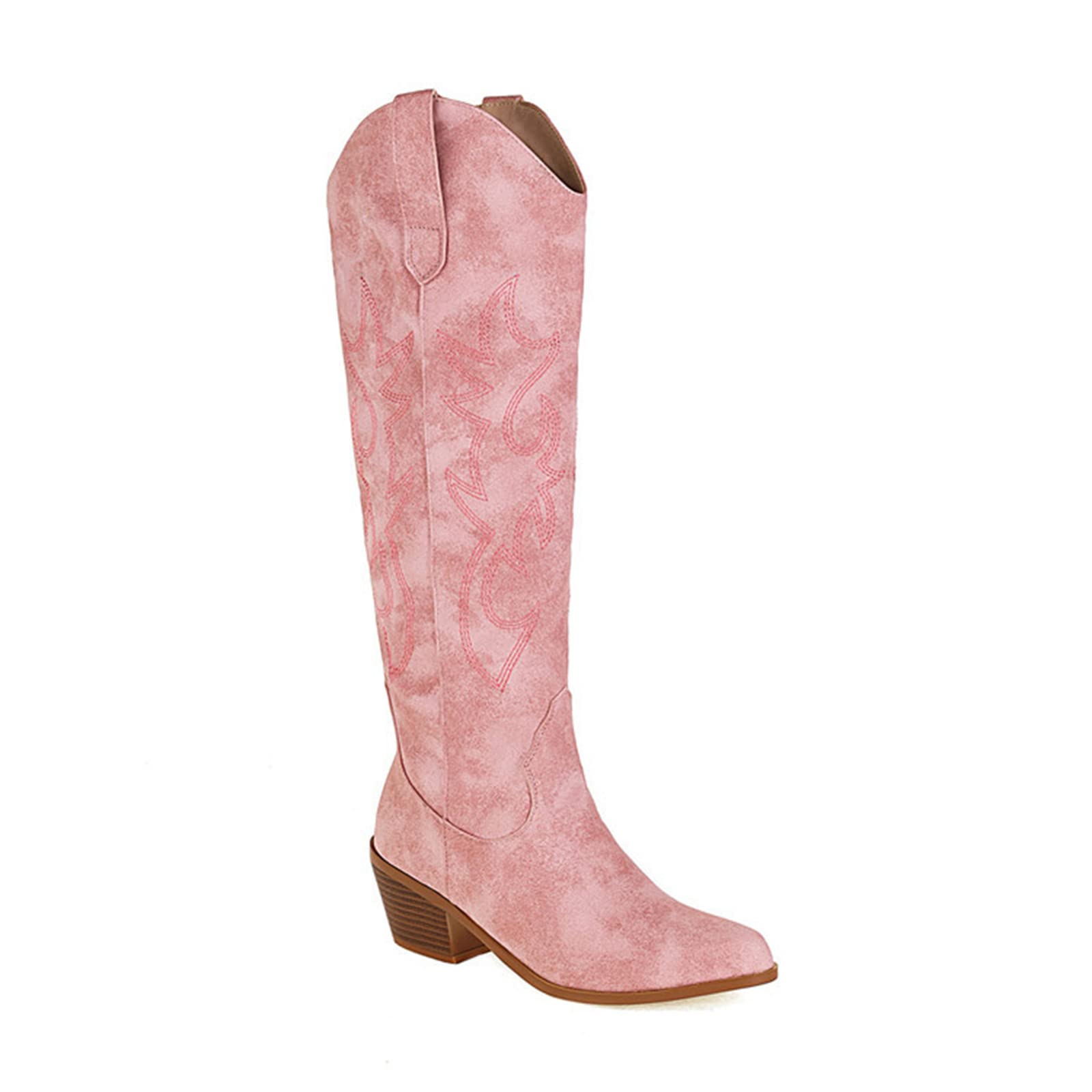 **Lausiuoe Women's Cowboy Boots - Wide Calf Knee High Embroidered Western Boots with Chunky Heel | Pull-On Fashion Cowgirl Boots for Rodeo, Country Music Festivals & Western Style Outfits**