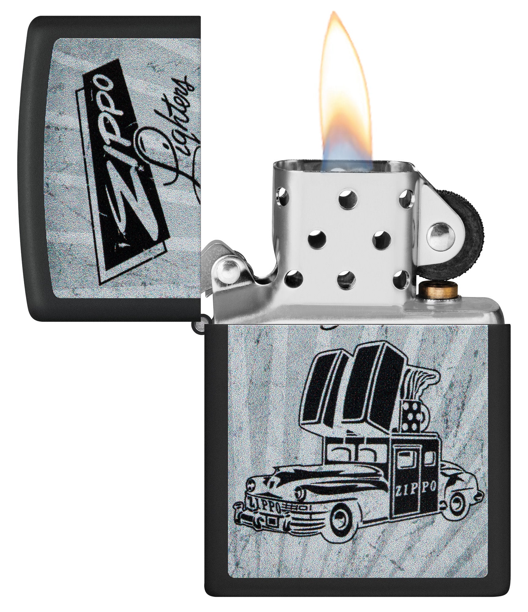 Zippo Classic Windproof Lighter with Car Design - Perfect for Outdoor Adventures, Camping & Everyday Use