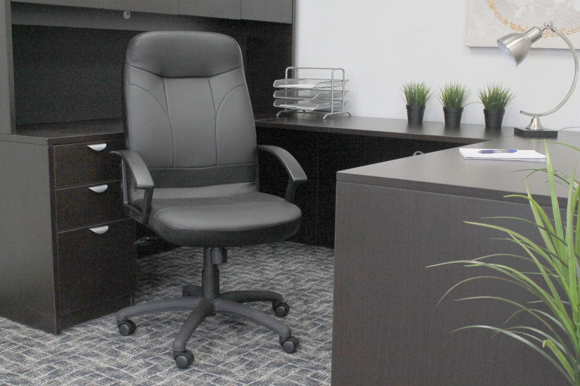 Premium Boss LeatherPlus Ergonomic Office Chair [B8401] - Comfortable Executive Desk Chair for Home & Business Workspaces