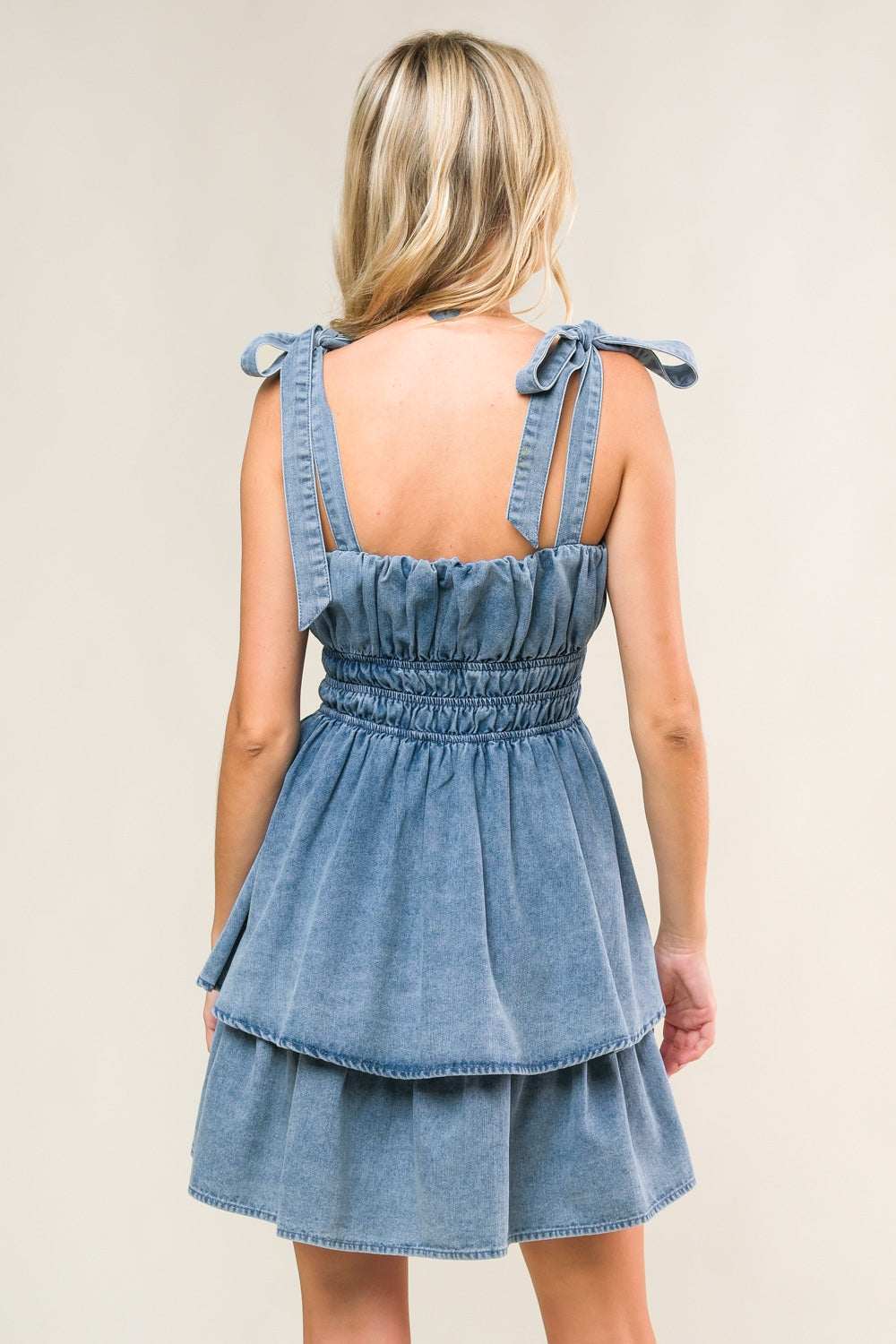 ALONG THE SHORELINE DENIM MINI DRESS - Women's Fashion Casual Stretch Denim Dress for Summer Beach Outings and Date Nights