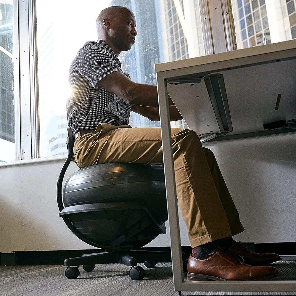 Gaiam Ultimate Balance Ball Chair with Swivel or Standard Base - 52cm Anti-Burst Stability Ball for Yoga, Exercise & Ergonomic Office/Home Desk Seating - Includes Air Pump & Workout Guide - Perfect for Active Sitting, Core Workouts & Posture Improvement