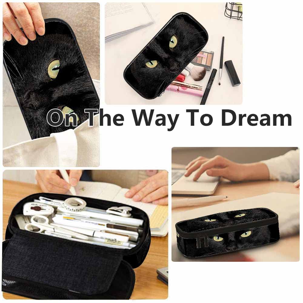 Yekiua Black Cat Pencil Case - Cute Cat Face Design with Big Eyes, Large Capacity School & Office Organizer - Perfect for Students, College Supplies & Makeup Storage