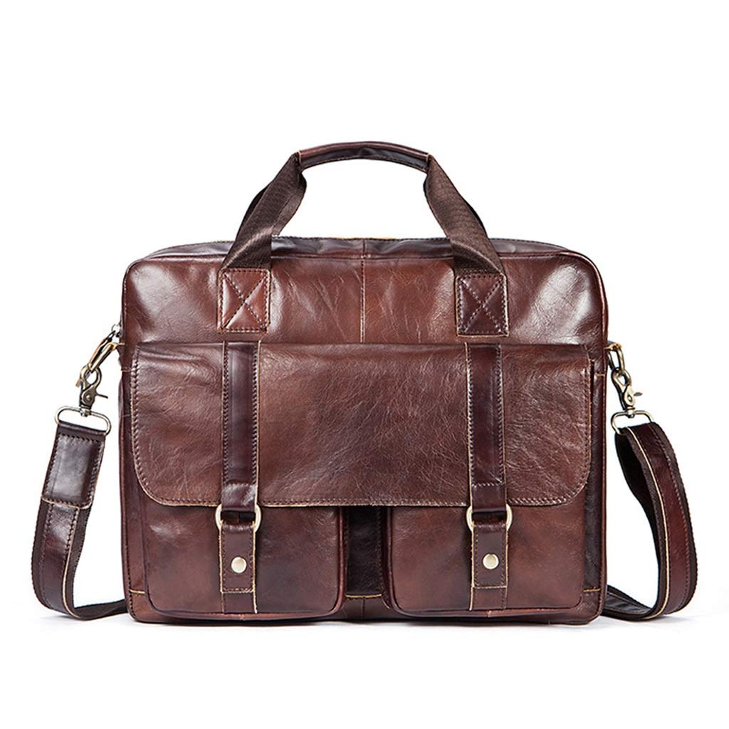 QZH Men's Leather Laptop Briefcase - Waterproof Business Messenger Bag for Work & Travel - Fits 15.6 Inch Laptop - Perfect for Office, Commuting & Business Trips