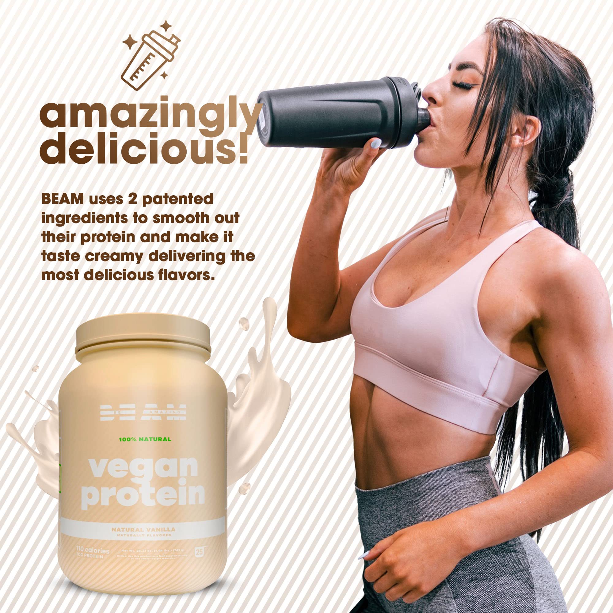 Be Amazing Vegan Protein Powder - 20g Plant-Based Protein with Prebiotics Fibers | Sugar-Free, Gluten-Free, Low Carb, Non-Dairy Shake Mix | Natural Vanilla Flavor, 25 Servings | Perfect for Post-Workout Recovery & Healthy Smoothies