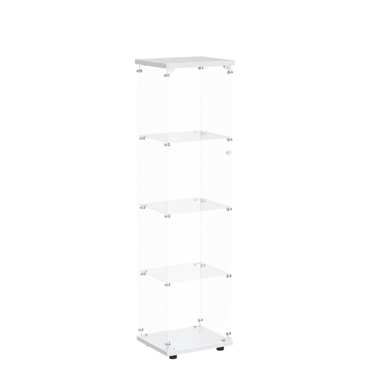 Yoluckea 4-Shelf Glass Display Cabinet with Door - White Floor Standing Curio Cabinet for Home, Office, Bookshelf & Corner Display - Easy Assembly for Collectibles & Decor