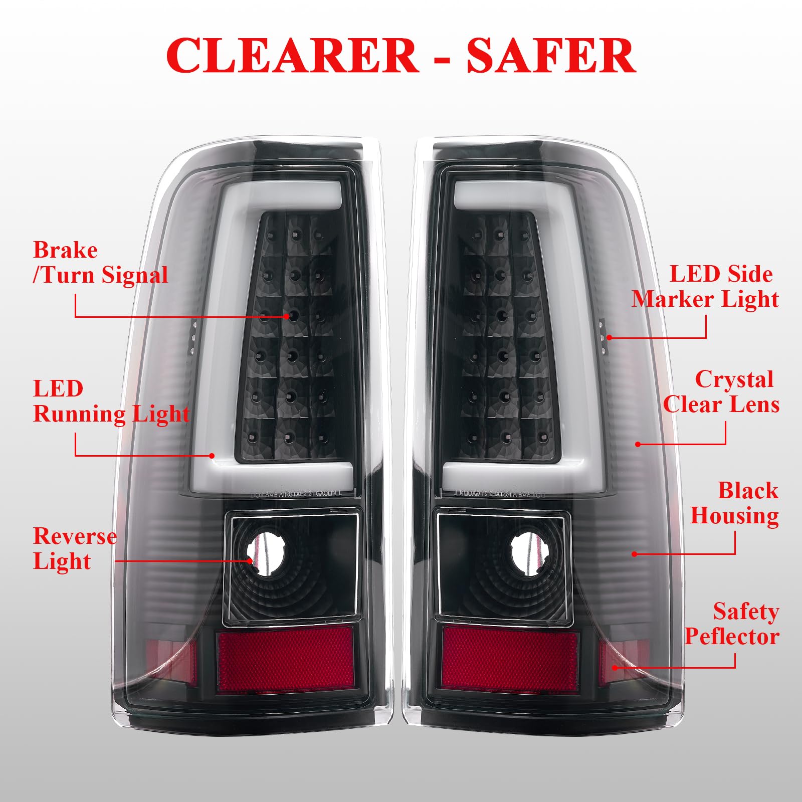 WonVon LED Tail Lights Compatible with 2003-2006 Chevy Silverado 1500/2500/3500 & 2007 Classic - C-Type Black Housing Brake Lamps (Pair) - OE Replacement for Driver & Passenger Side - Perfect for Truck Upgrades & Night Driving Safety
