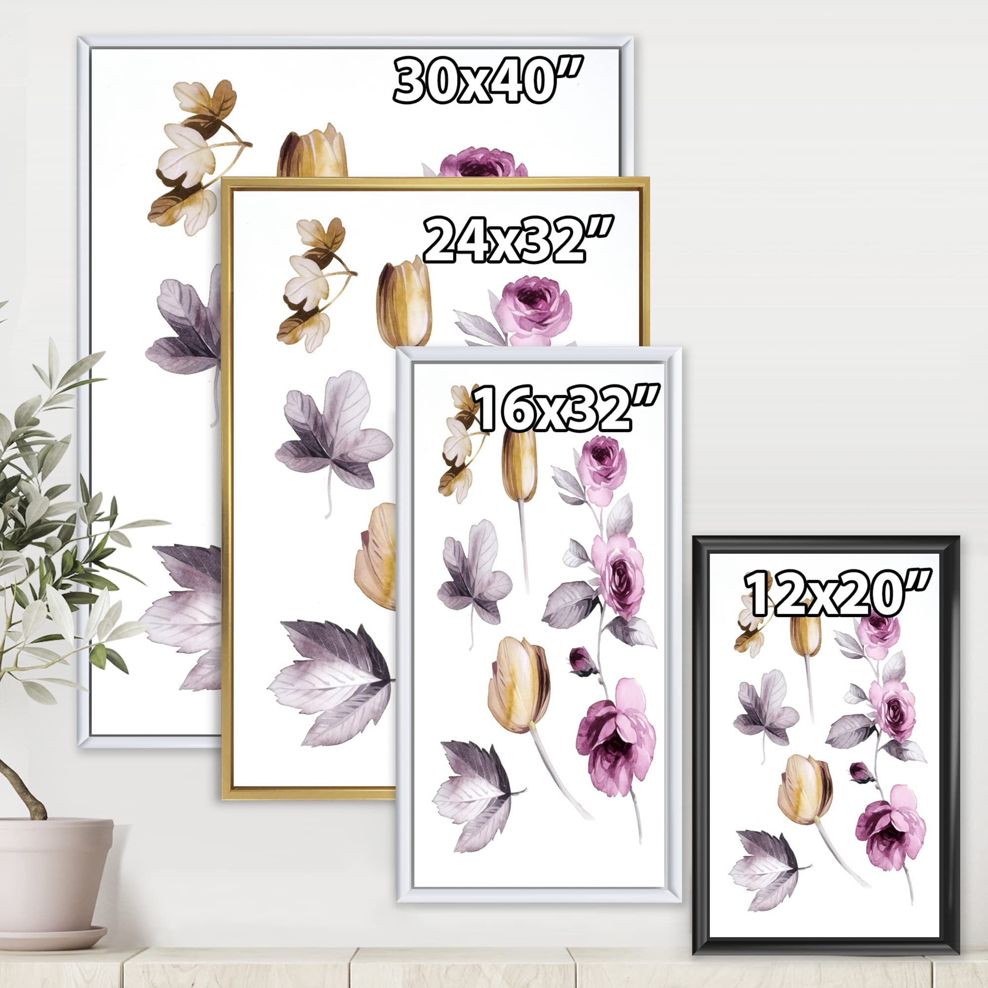 DesignQ Pink and Orange Wildflowers Framed Canvas Wall Art - Traditional Floral Home Decor for Living Room, Bedroom & Office
