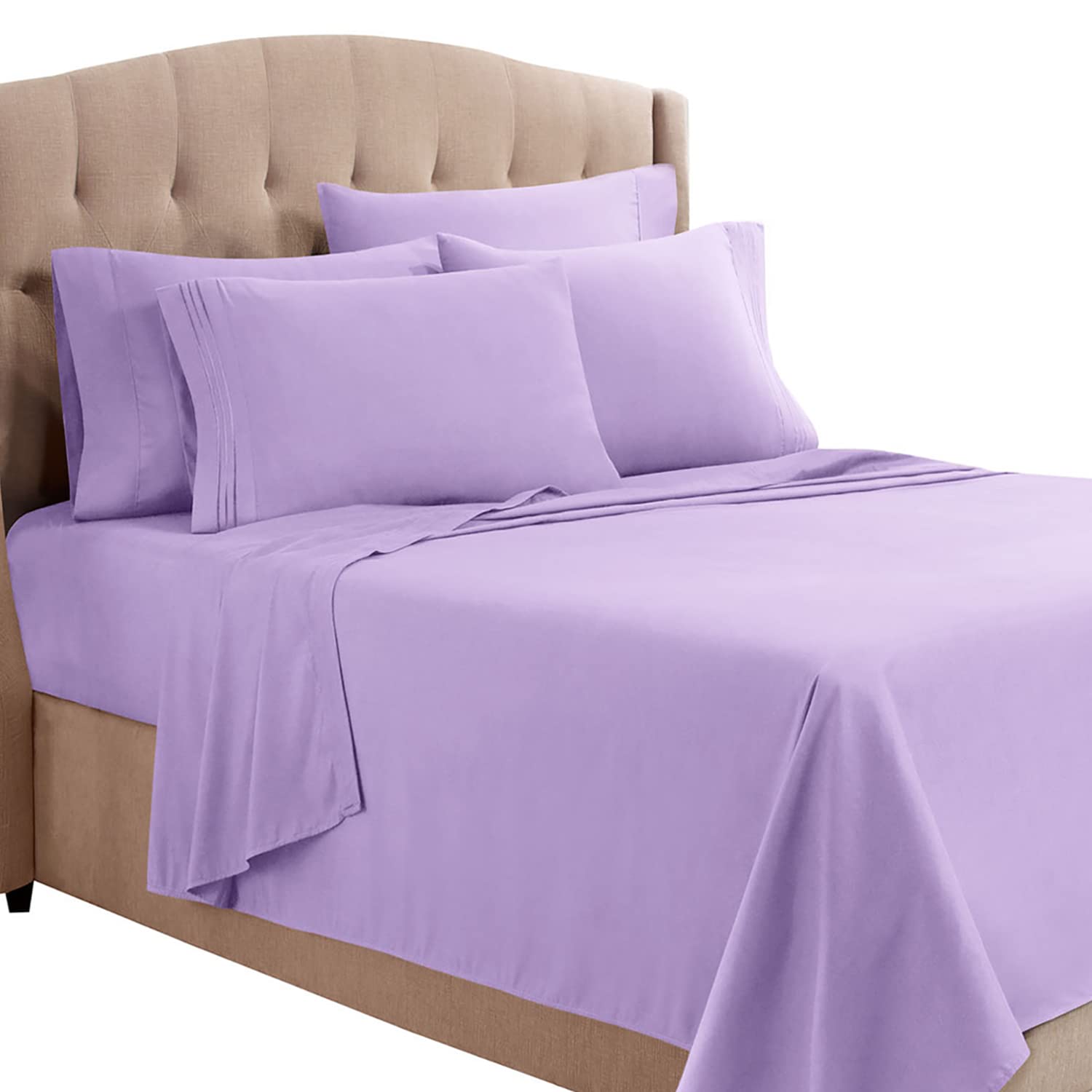 Clara Clark 1800 Series Luxury Bed Sheet Set - Twin XL, Deep Pocket Fitted Sheet with Extra Pillowcases, Ultra Soft Microfiber Bedding in Lavender - Perfect for Guest Rooms, Dorms & Cozy Bedroom Upgrades