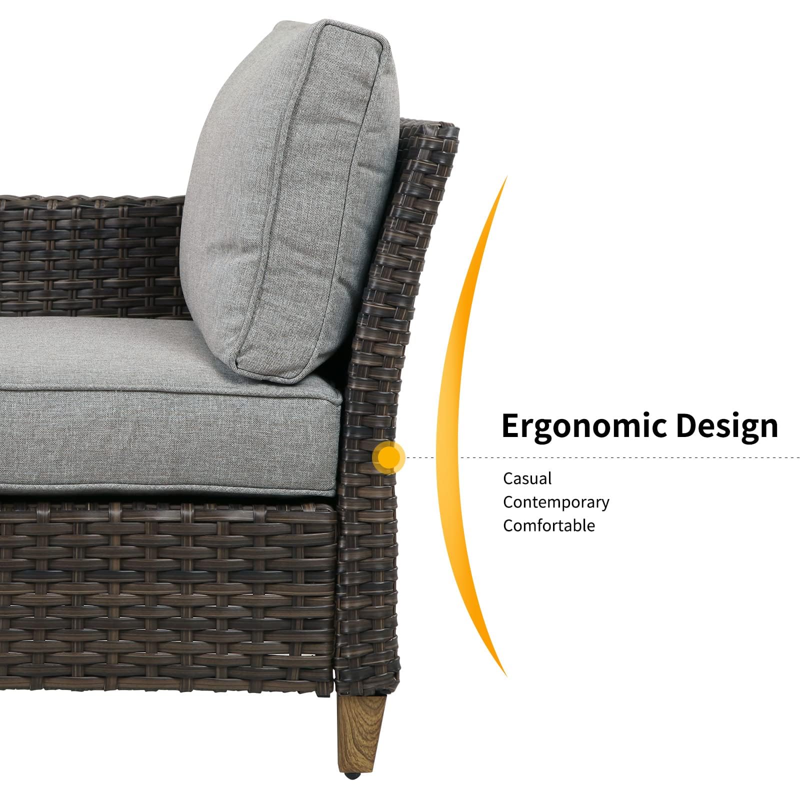Outdoor Wicker Sectional Sofa Set with Thick Cushions - Modular Patio Furniture for Deck, Porch, Poolside & Garden - Right Arm Sofa - Perfect for Relaxing, Entertaining & Outdoor Lounging