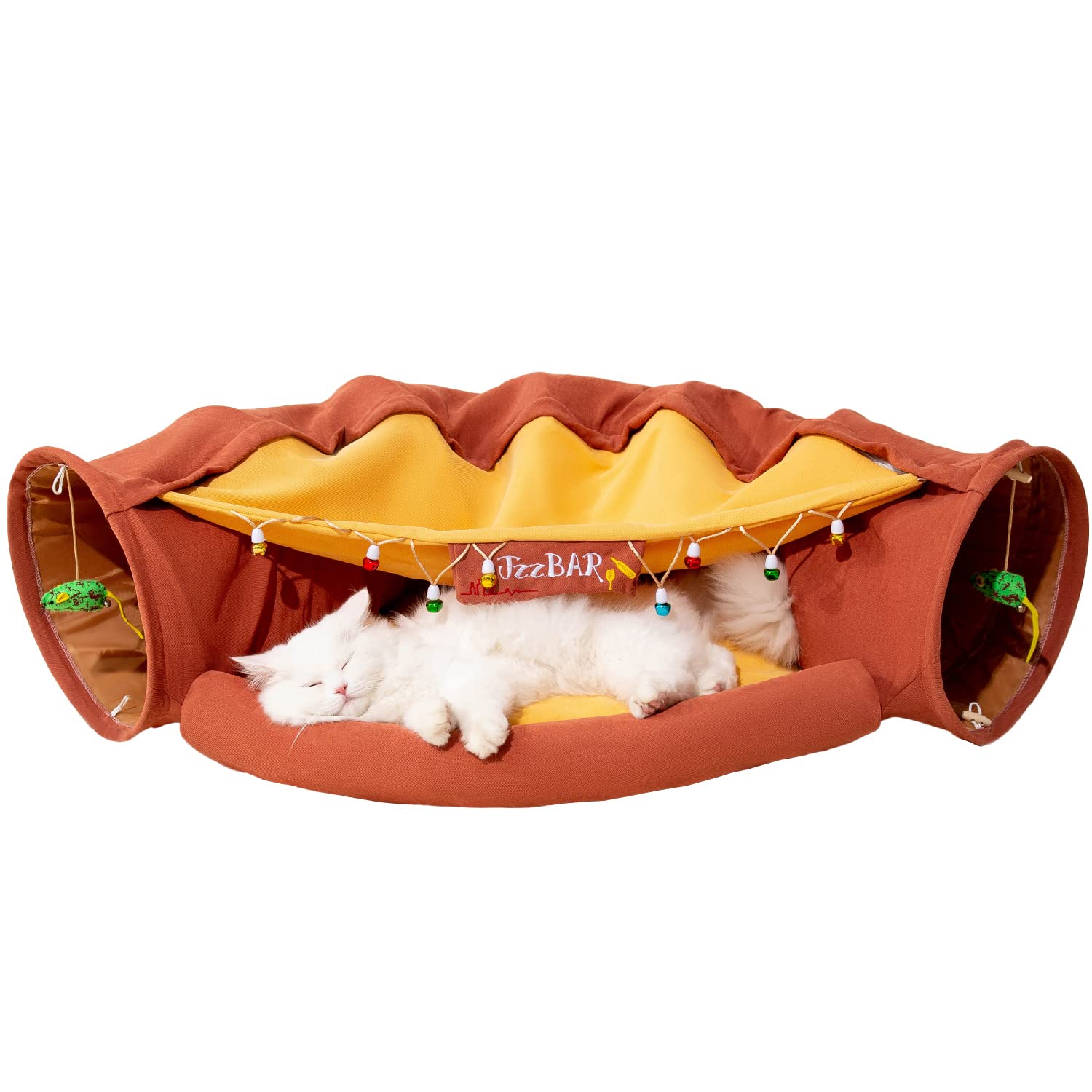 HIPIPET Collapsible Cat Tunnel with Washable Bed - Premium Indoor Cat Toy for Small, Medium & Large Cats - Perfect for Playtime, Hideouts & Exercise