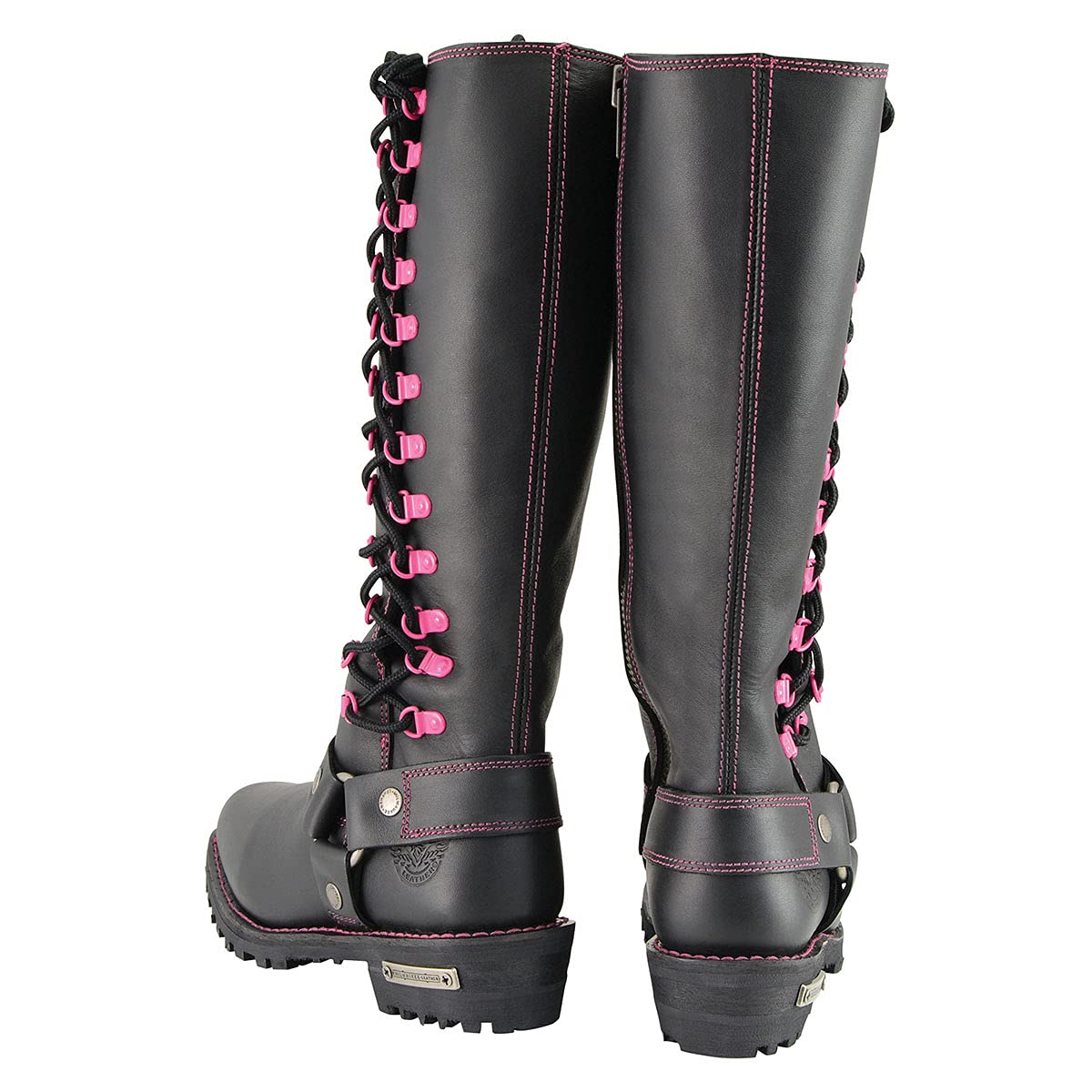 Milwaukee MBL9366 Women's 14-Inch Black Leather Motorcycle Boots with Purple Accent Lacing - Durable Riding Boots for Harley Davidson & Cruiser Bikes