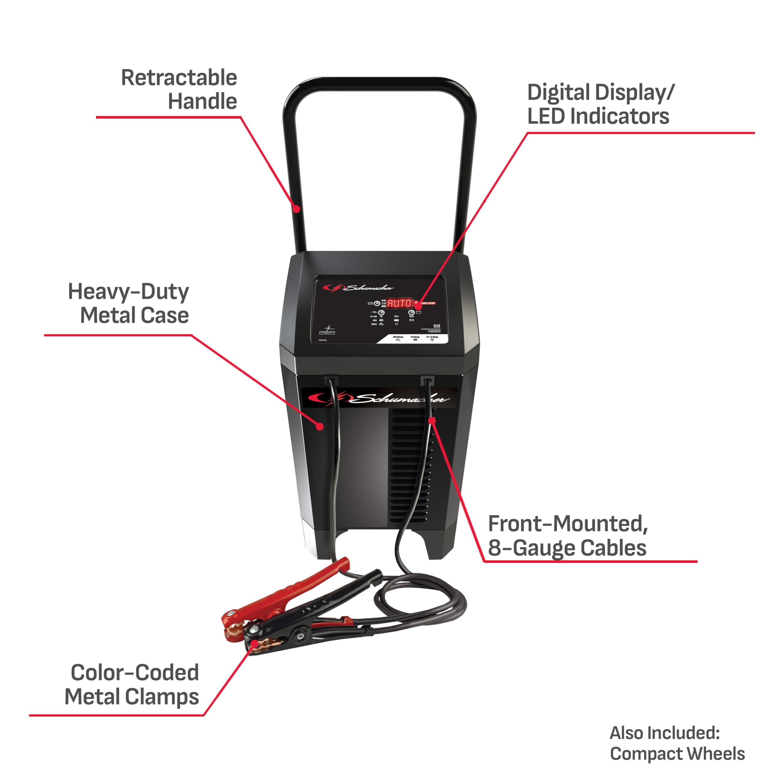 Schumacher SC1353 6-in-1 Fully Automatic Wheeled Battery Charger & Engine Starter - 200 Cranking Amps, 40A Boost, 6V/12V for Cars, Trucks, Marine Batteries - Perfect for Garage, Roadside Emergencies & Boat Maintenance