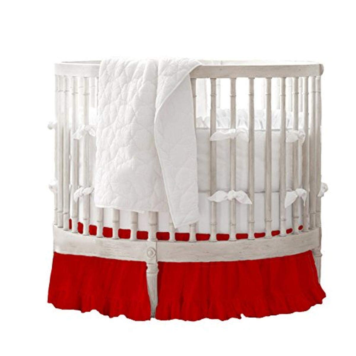 BKB Solid Color Round Crib Dust Ruffle Skirt - Red Nursery Bedding for Baby Cribs | Perfect for Nursery Decor & Photoshoots