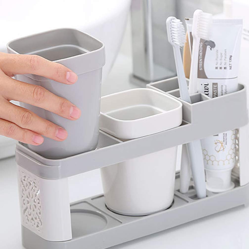 Cabilock Electric Toothbrush Holder Set - 2PCS Nordic Style Plastic Toothbrush Rack with Cup Shelf, Bathroom Storage Organizer for Couples & Home Use | Perfect for Countertop Organization and Small Space Saving