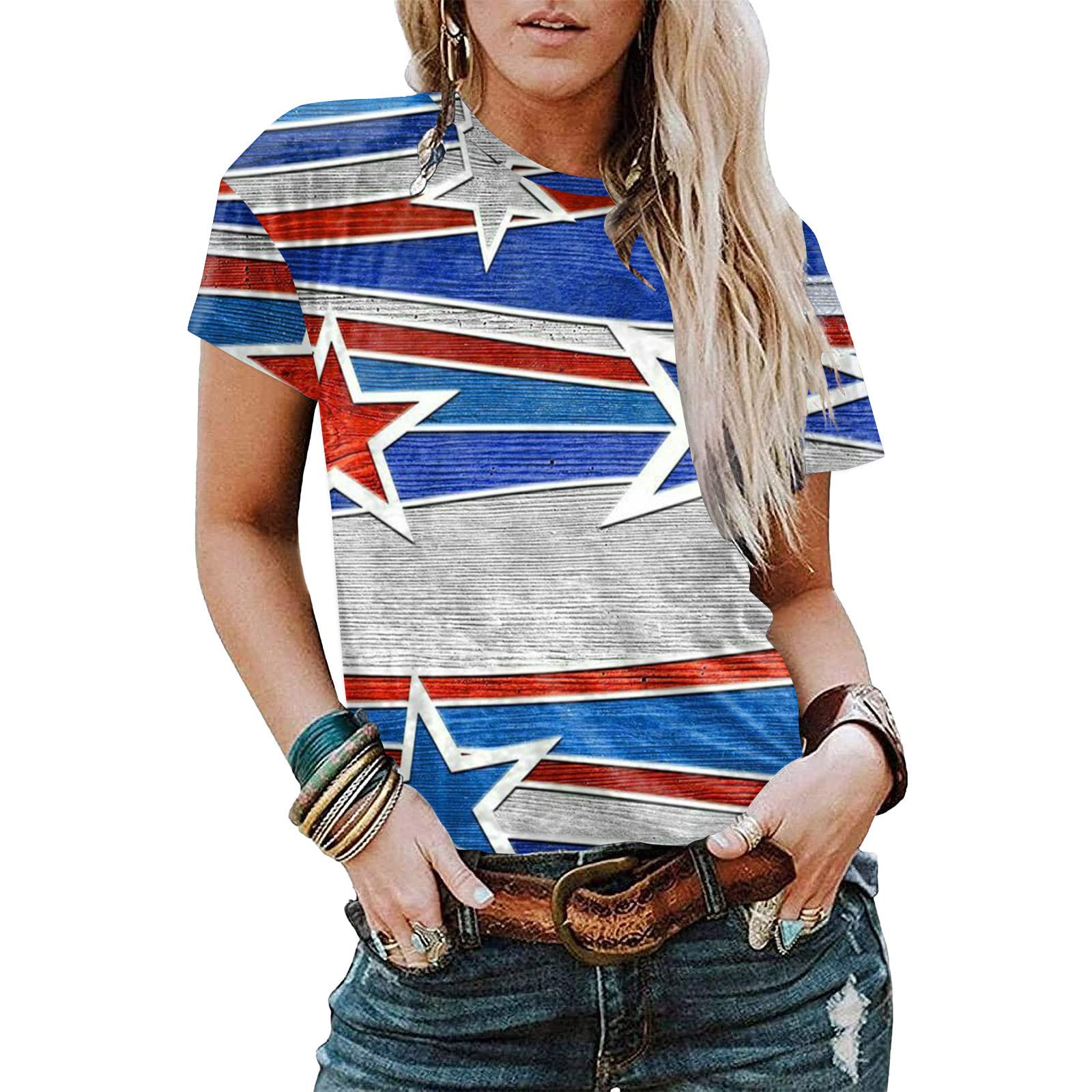 Women's Summer Short Sleeve T-Shirt - Breathable Round Neck Loose Fit Casual Top for Memorial Day & Independence Day | Perfect for Beach Outings, Picnics, and Summer Parties