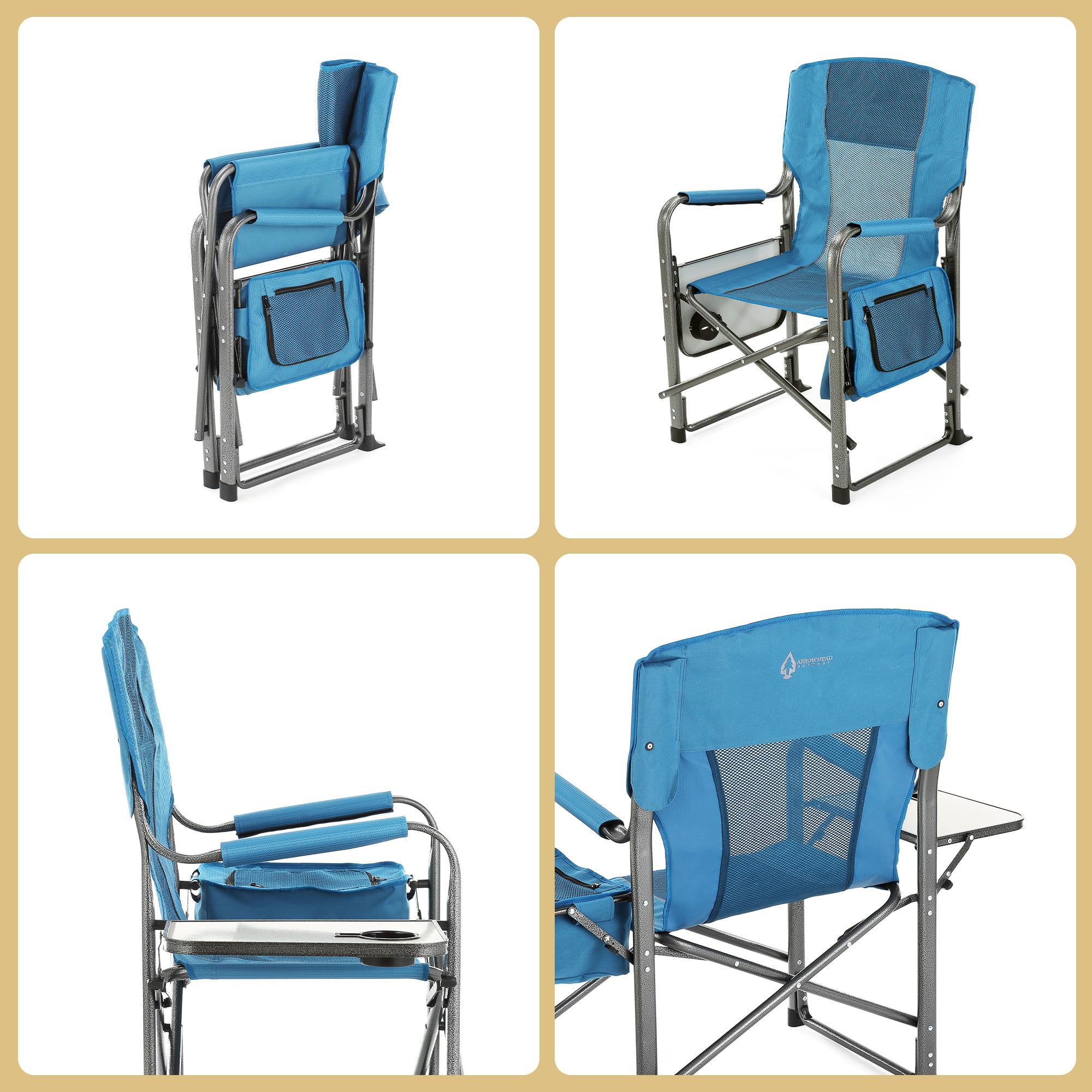 ARROWHEAD Folding Director’s Chair with Cooler & Side Table - 450lbs Capacity, Portable for Camping & Outdoor Events