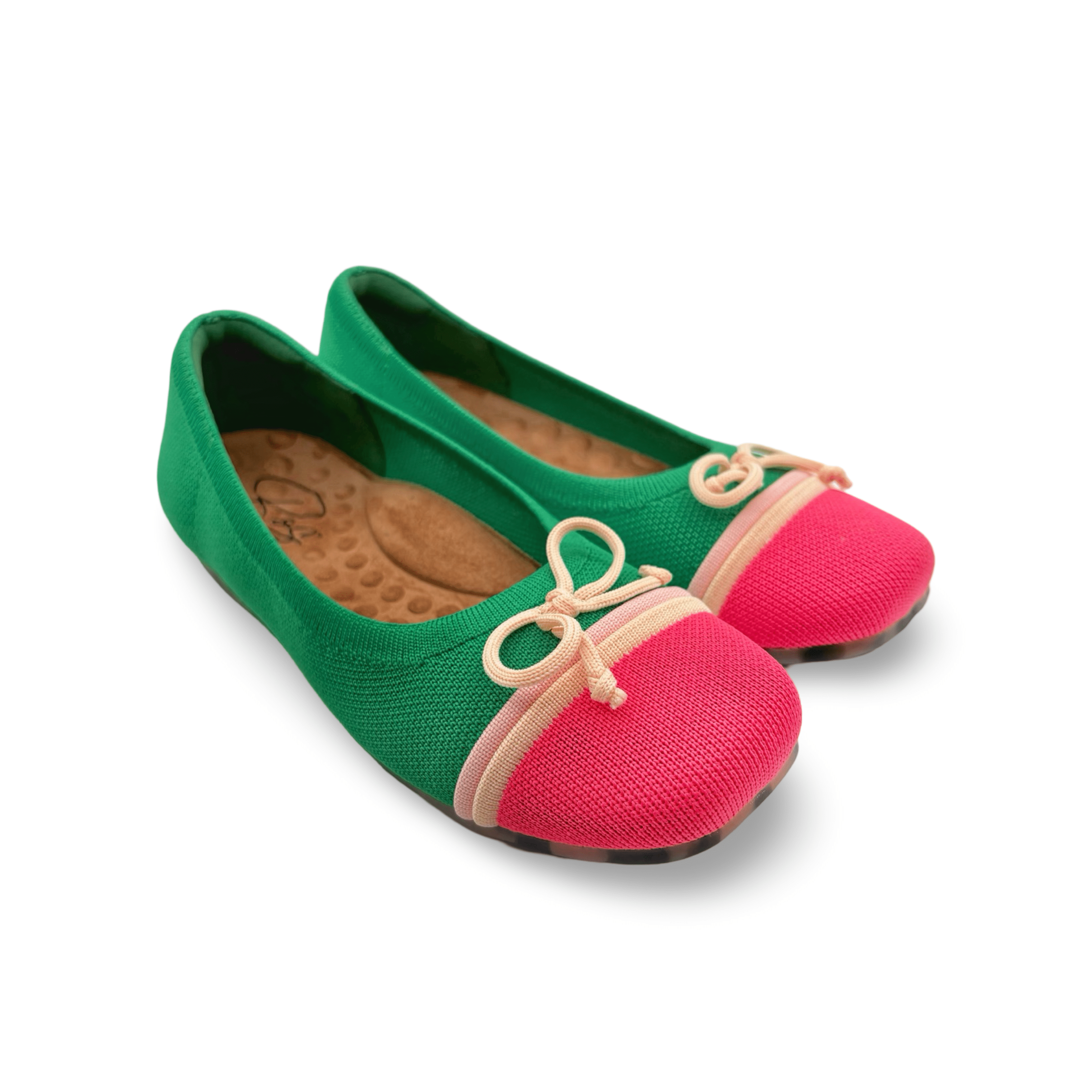 Noelle Green and Pink Knit Fabric Flat Shoes - Comfortable Women's Casual Loafers for Home, Office & Travel