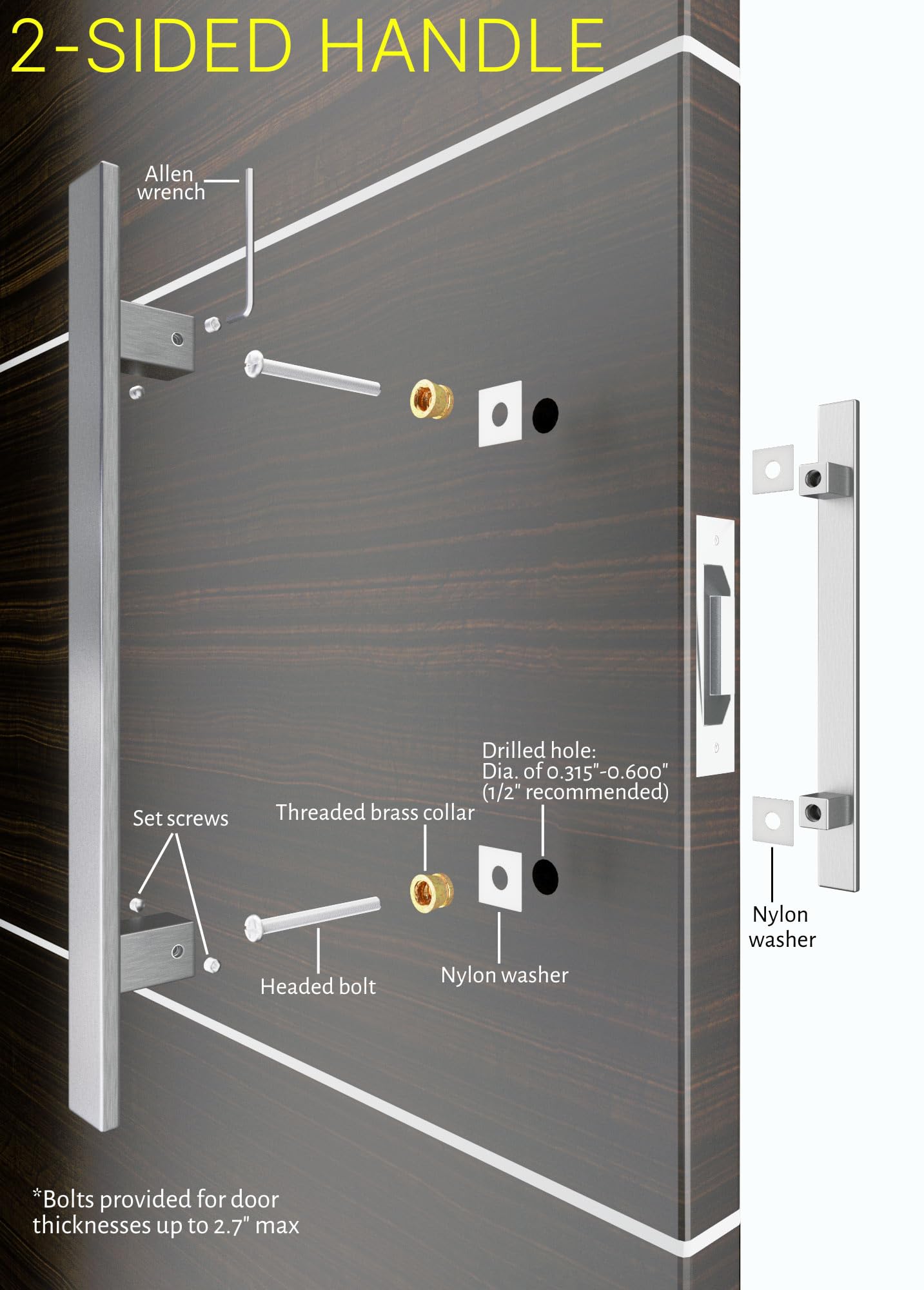 32 Inch Stainless Steel Door Handles - Brushed Nickel Satin Finish, Modern Back-to-Back Front Handle Pulls for Wood, Glass, Metal Doors - Home, Office, Shop, Shower & Barn Use - Durable Flat Rectangle Bar Design for Smooth Operation