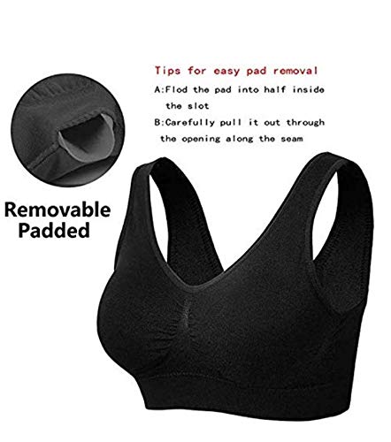 3 Pack Women's Seamless Wire-Free Sports Bras - Comfortable Yoga Bras with Removable Pads for Low-Impact Workouts, Sleep & Lounge Wear - Perfect for Gym, Yoga, Running & Everyday Comfort
