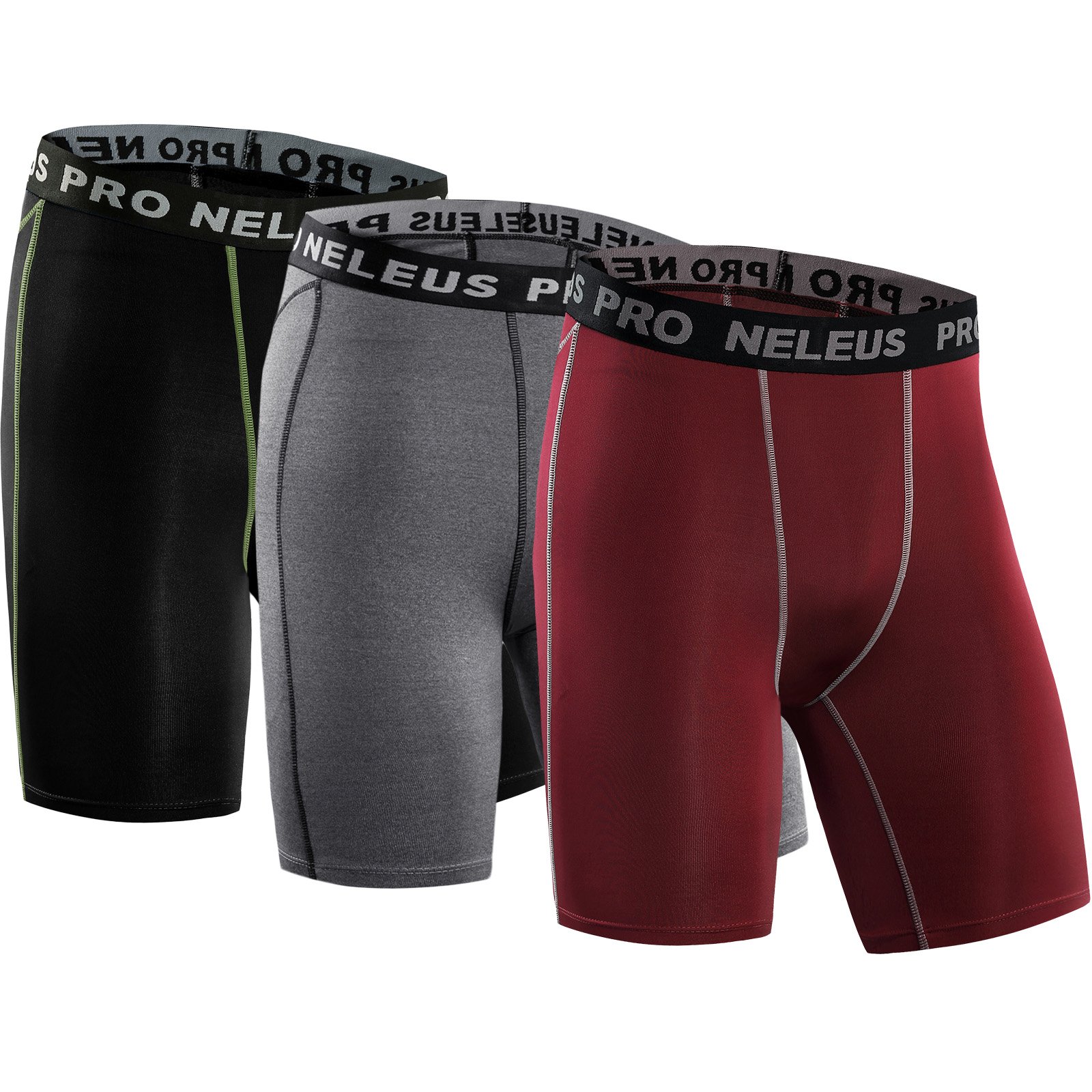 NELEUS Men's 3 Pack Compression Shorts - Breathable Workout Underwear for Running, Gym & Sports - Moisture Wicking Athletic Boxer Briefs for Active Lifestyle