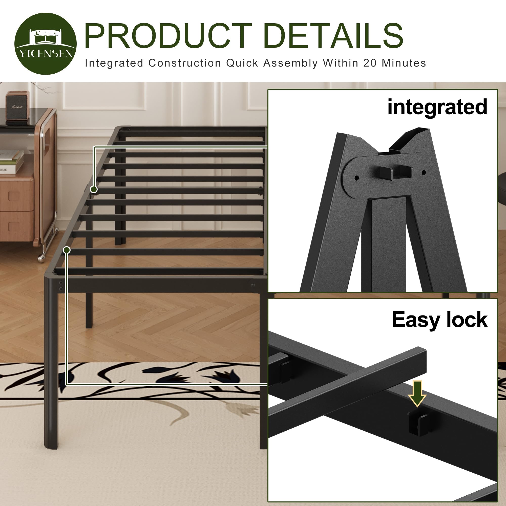 24 Inch High Twin Bed Frame with Rounded Corner Legs - Heavy Duty Metal Platform Bed Frame, No Box Spring Needed - Easy Assembly, Noise Free, Black - Perfect for Kids Rooms, Guest Beds & Small Spaces